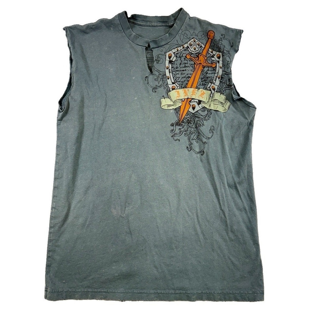 Vtg IVEZ Skull Y2K Grunge Shirt Size Medium Skater Goth Punk, Distressed DIY Cut